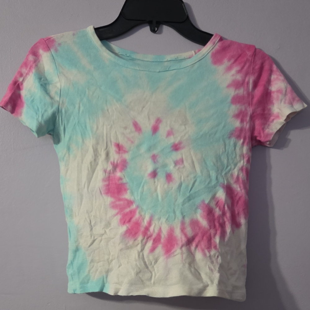 SO Tie-Dye Short Sleeve Top - Pink and Blue Juniors S